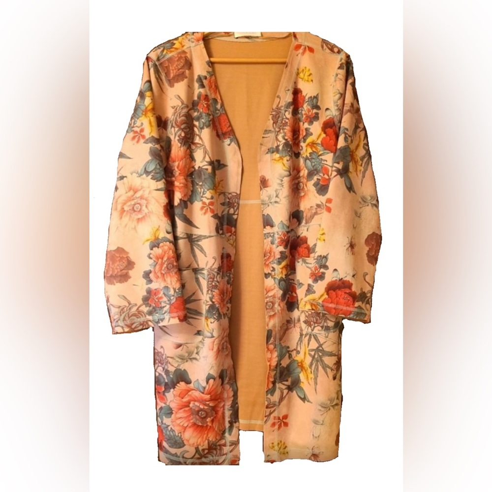 Anthropologie Solitaire Faux Suede Floral Long Cardigan